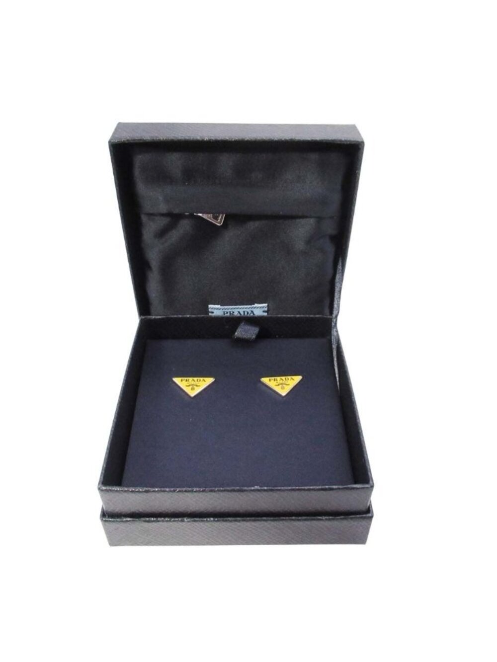Prada Triangle Logo Stud Earrings Plate Yellow - Picture 4 of 5